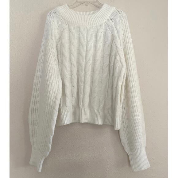 Free Assembly Cable Knit Sweater Womens Size 2XL Ivory Fisherman Chunky Soft - Picture 2 of 14
